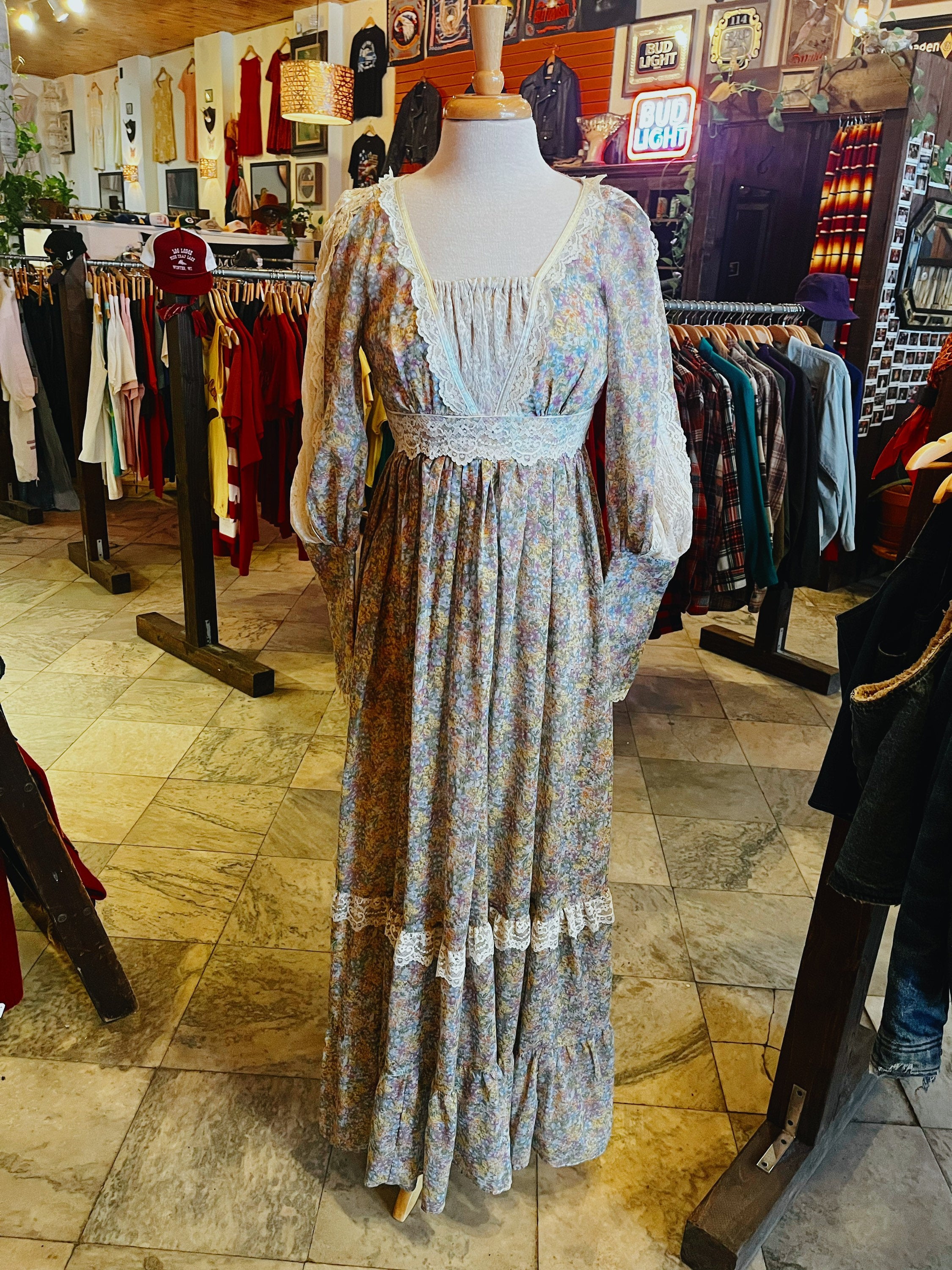 70s Gunne Sax pastel floral maxi dress, wildflower cottagecore, gold label  | Seven Suns Vintage